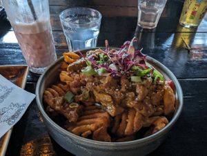 Satay waffle fries at Church - Temple of Fun in Sheffield