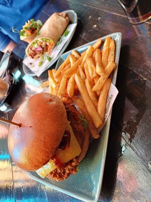 Loaded burger - forget the name but it has This! is not bacon on it! at Church - Temple of Fun in Sheffield