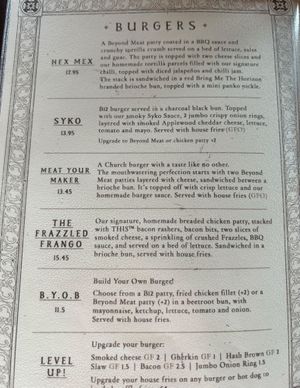 Burger Menu at Church - Temple of Fun in Sheffield