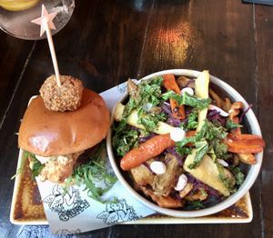Christmas whopper and festive animal fries   at Church - Temple of Fun in Sheffield