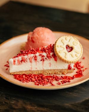 Jammie Dodger cheesecake - available Summer 2025 at Church - Temple of Fun in Sheffield
