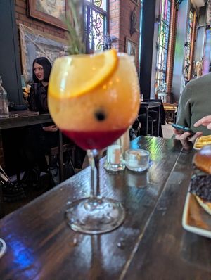 Blueberry sunrise mocktail at Church - Temple of Fun in Sheffield