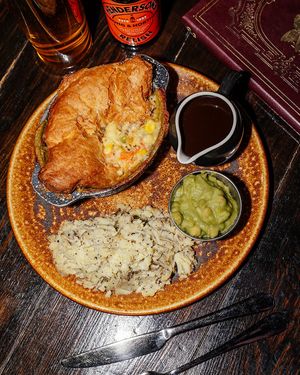 Spring Sunday Pie flavour - Cheesy vegetable featuring potatoes, leeks, carrots, sweetcorn & peas. at Church - Temple of Fun in Sheffield