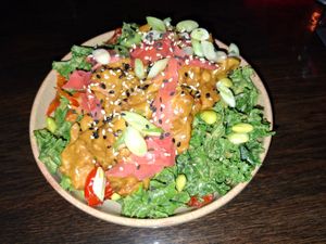 April 2026 - Satay chicken salad bowl at Church - Temple of Fun in Sheffield