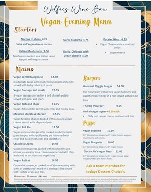 Wolfies dinner menu  at Wolfies Wine Bar in Skegness