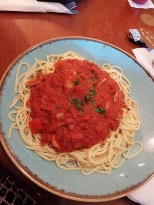 Spicy pasta at Wolfies Wine Bar in Skegness