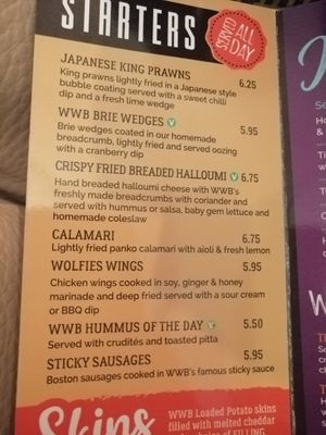 Menu at Wolfies Wine Bar in Skegness