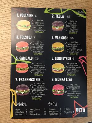 English menu  at Vita Italian Burger in Milan