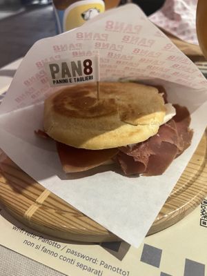 Chickpea Carpaccio and Soy Cheese panini   at Pan8 in Bologna