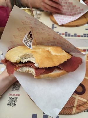 Sandrone - couldn't help but take a bite before the picture was taken! at Pan8 in Bologna