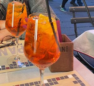 Aperol tasty but expensive   at Pan8 in Bologna