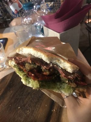 ban ban sandwich + sun dried tomatoes at Pan8 in Bologna