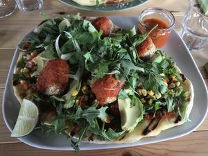 Falafel (it’s more like a pizza falafel) at Jon Riki in Hofn