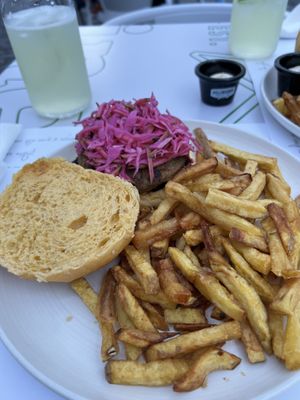 Vegan burger with overcooked chips  at Supléxio in Sao Miguel