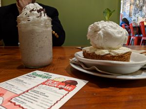 Mint shake and carrot cake with ice cream added at Bareburger in Forest Hills