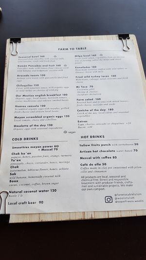 Breakfast menu at Farm To Table in Tulum