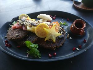 The prettiest pancakes I have ever eaten. at Farm To Table in Tulum