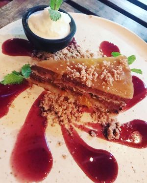 Chocolate orange dessert with coconut ice Cream  at Farm To Table in Tulum