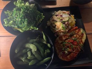 Wakame marinated salad, miso glazed aubergine and edamame  at Silk in Korcula