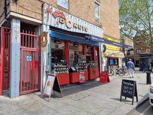 Outside at Happy Donuts in West London