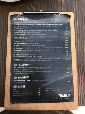 Vegan hotdogs come as Classic Bratwurst combo and cheat day dog vegan cheese  at Frankly My Dog - Food Stall in Hillarys