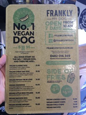 Vegan menu at Frankly My Dog - Food Stall in Hillarys