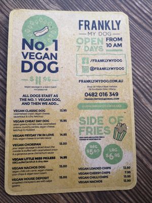 Vegan menu at Frankly My Dog - Food Stall in Hillarys
