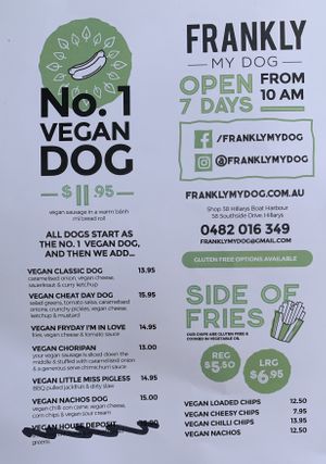 Menu - Jan 2020 at Frankly My Dog - Food Stall in Hillarys