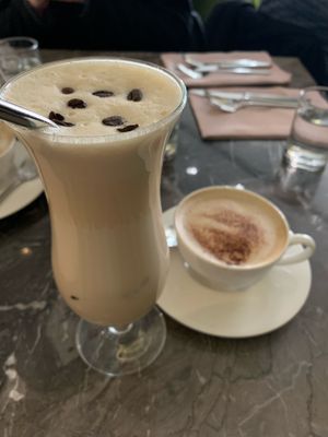 Soy ice coffee & oat latte at Cafe Forty One in West London
