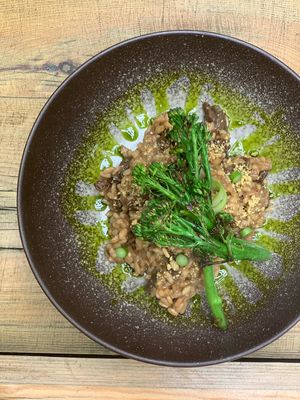Porcini Risotto - Seasonal vegetable, wild garlic oil, sprouts, cashew parmesan at Cafe Forty One in West London