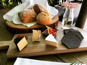 Vegan Cheese Board - Cambue, Camembert Style, Aged Dulse, charcoal crackers, grapes, chutney, pickle at Cafe Forty One in West London