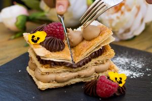 Millefruille- Pastry, pistachio, vanilla, seasonal berry at Cafe Forty One in West London