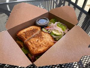 Egg and Bacon Sandwich with Salad at TNK Vegan Cafe in Modesto