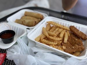 Egg rolls and chicken strips at TNK Vegan Cafe in Modesto