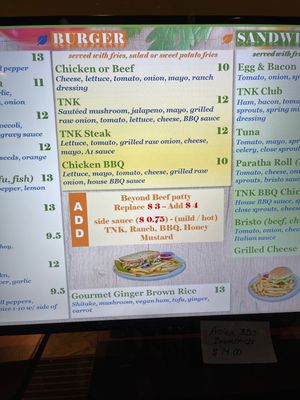 Menu at TNK Vegan Cafe in Modesto