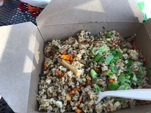 Ginger mushroom brown rice at TNK Vegan Cafe in Modesto