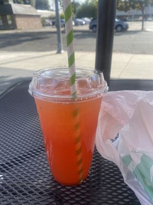 Strawberry Lemonade 😋 Tasty, a Little Sweet imo   at TNK Vegan Cafe in Modesto
