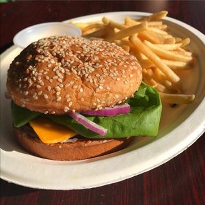 Chicken Burger at TNK Vegan Cafe in Modesto