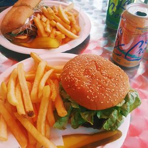 Steak burger + bbq chicken sandwich at TNK Vegan Cafe in Modesto
