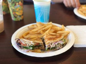 Beefy paratha, my favorite so far, wrapped in flaky goodness.  at TNK Vegan Cafe in Modesto
