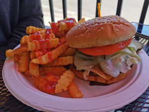 Burger at TNK Vegan Cafe in Modesto