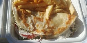 Chicken Paratha with fries: I think we prefer the beef ans sweet pot fries at TNK Vegan Cafe in Modesto