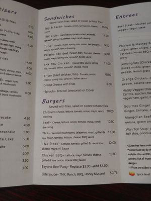 Menu 3 of 6 at TNK Vegan Cafe in Modesto