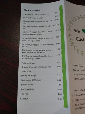 Menu 5 of 6 at TNK Vegan Cafe in Modesto