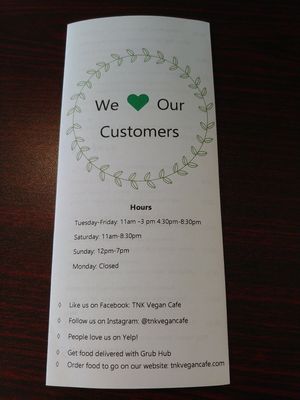 Menu 6 of 6 at TNK Vegan Cafe in Modesto