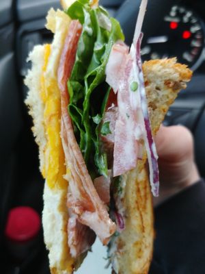 Vegan Bacon and Egg Sandwich: Not bad, I think the bacon is more reminiscent of ham and the egg doesn't taste like egg but overall decent at TNK Vegan Cafe in Modesto