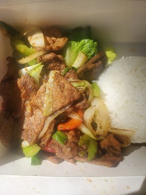 Mongolian beef at TNK Vegan Cafe in Modesto