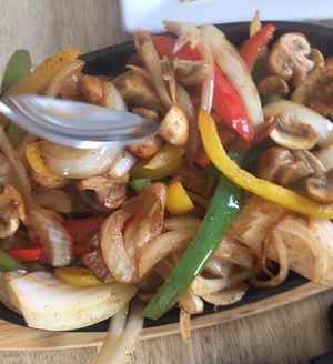 Mushroom fajita filling - came with 3 tortillas, guacamole and salsa  at The Lakeside Brasserie in Cirencester