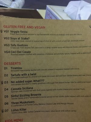 Vegan menu at Casa da Venice in Dubai