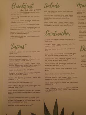 Menu at Takuara in Badalona